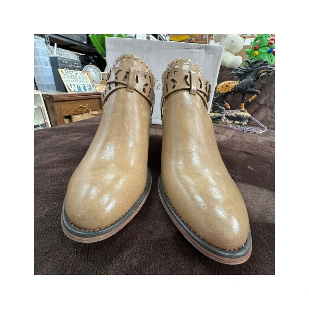 A Rider Girl Tan Strappy Women's Ankle Boots - Picture 3 of 10